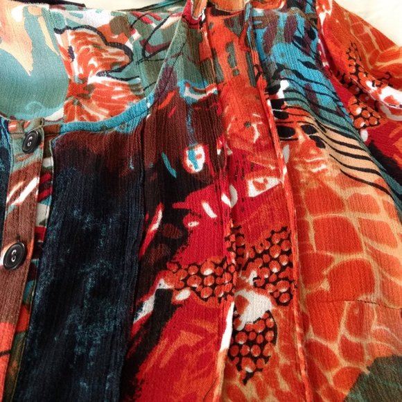 ROAMAN'S Blouse 24W Multicolor Rayon Floral Scoop Neck Button FLAW - Picture 8 of 14